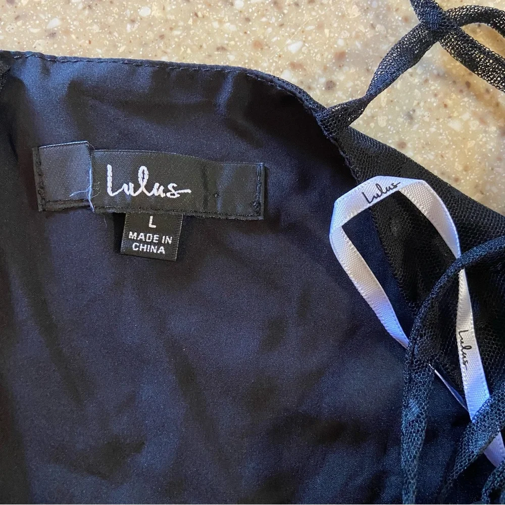 NWOT Lulus Romantic Spot Black Polka Dot Mesh Tiered Midi Dress - Picture 13 of 15